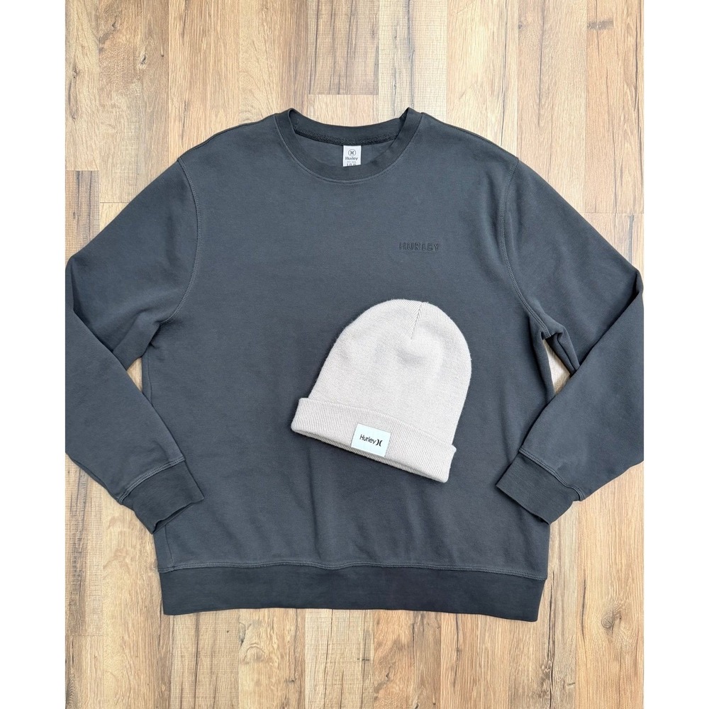 Hurley Men's Bundle Sweatshirt Crewneck +‎ Beanie Hat Gray Size L